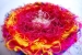 Title: Sarto apparente rosso, giallo e blu<br>Year: 2011<br>Dimensions: approximately 20 cm in diameter<br> Description: Silk and glue